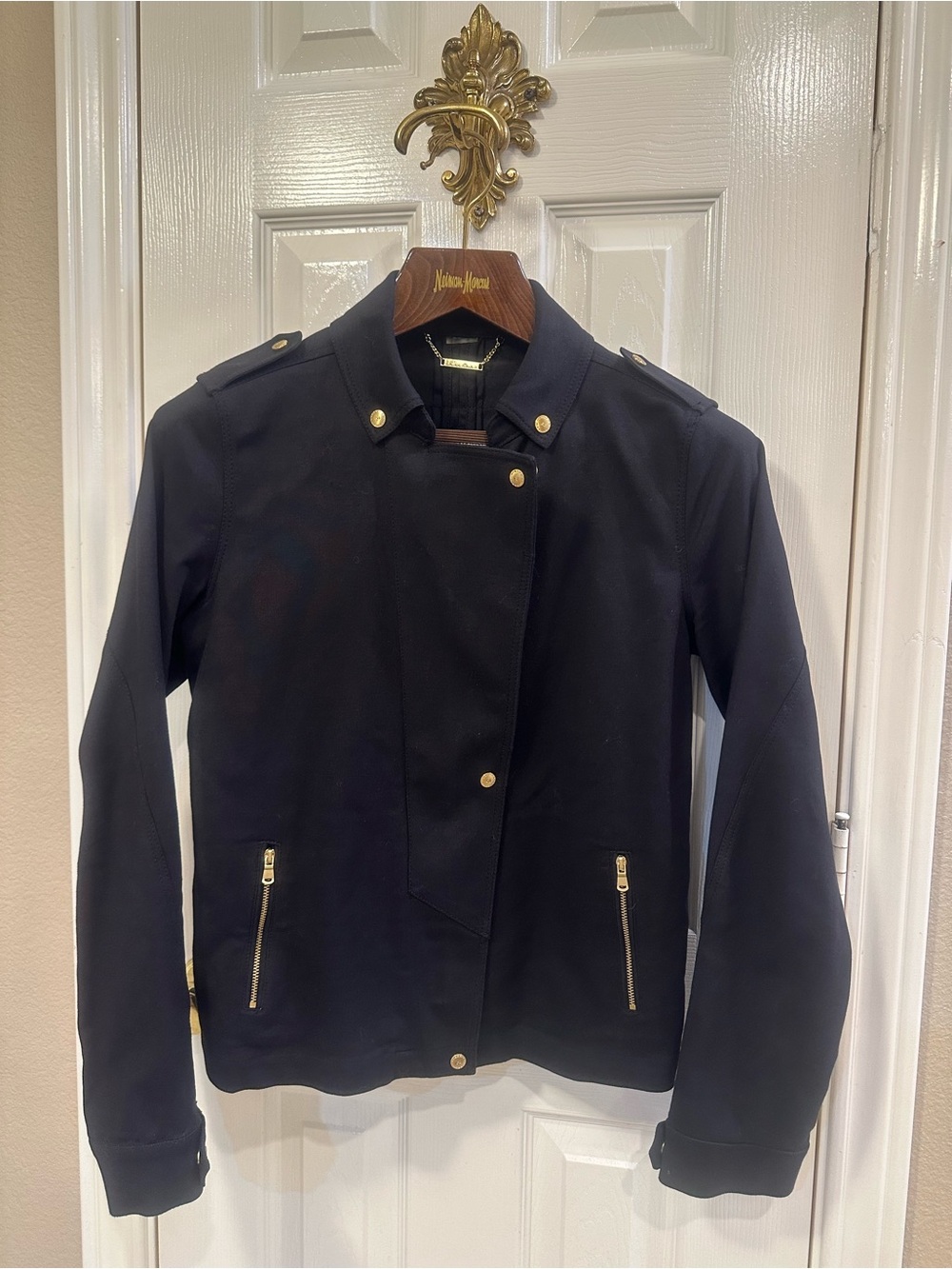 Peter Nygard Asymmetric Zip Jacket Gold Hardware Cinched Back Size Medium